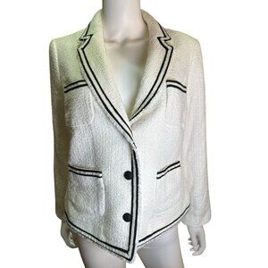 Talbots Piped Tweed Jacket Raw Edge Ivory Cotton Blend  Office Size 14 P EUC